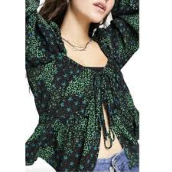 Topshop Women's Mixed Print Tie-Front Blouse - Picture 2 of 5